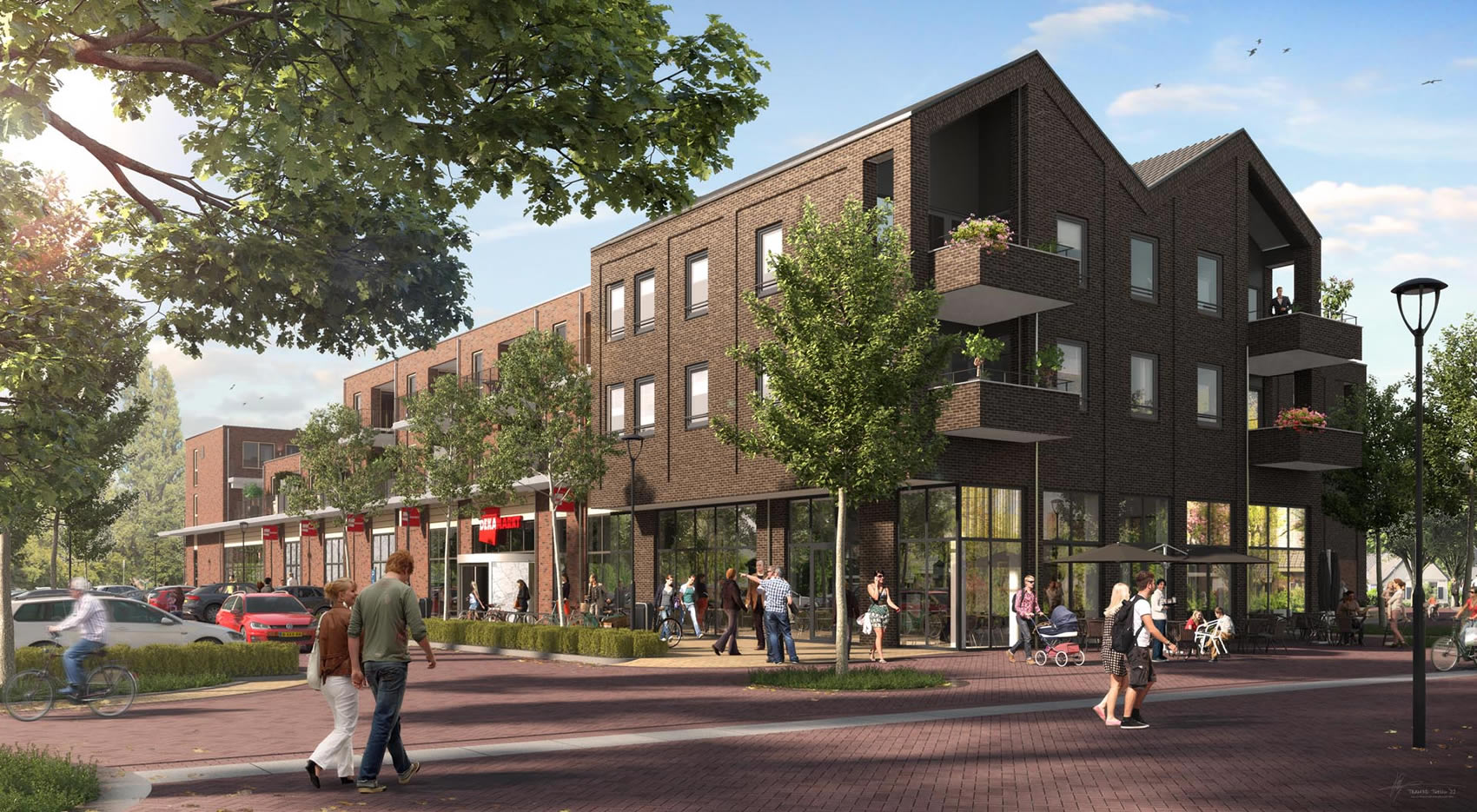 Supermarkt, horecavoorziening en 30 appartementen in Vaassen.
